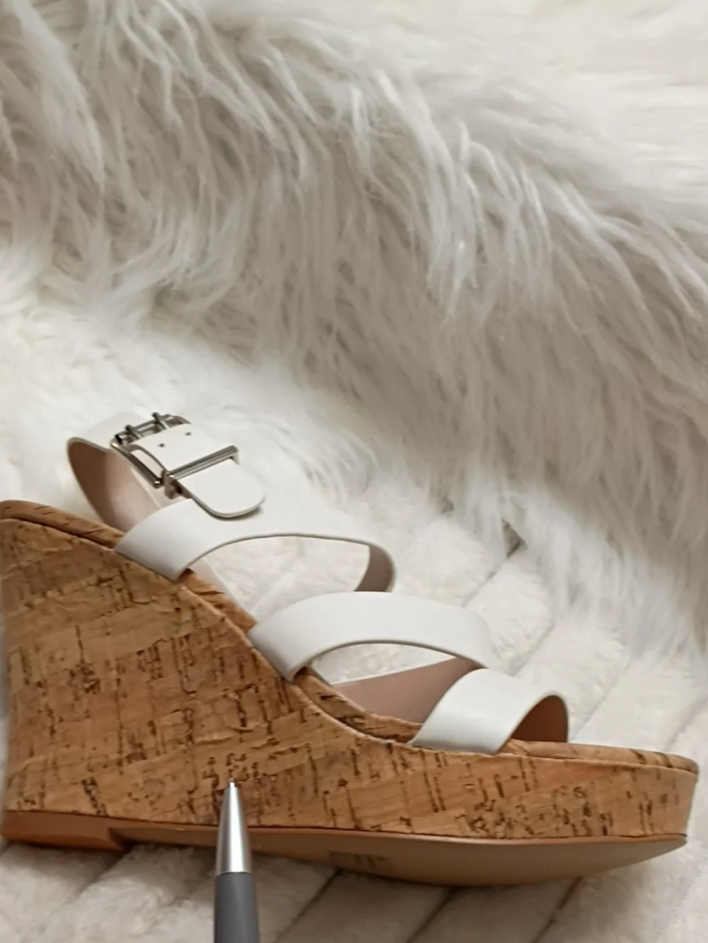 Charles By Charles Stanley Liber White Cork Wedge Sandals with Buckle Strap 7M